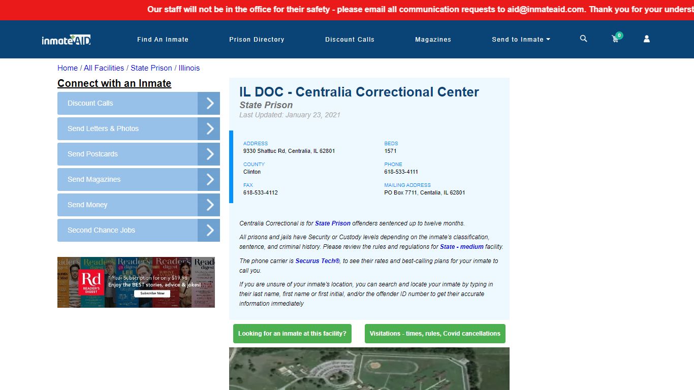 IL DOC - Centralia Correctional Center & Inmate Search ...