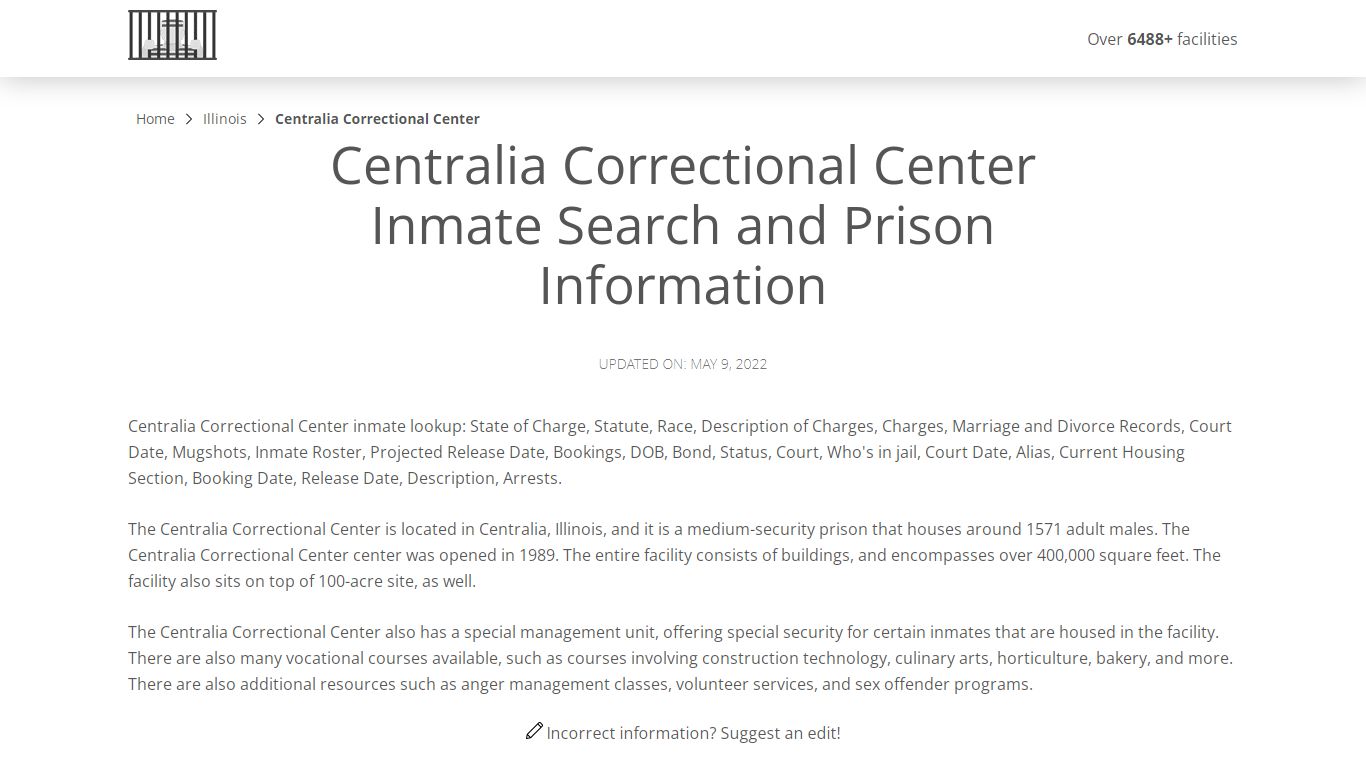 Centralia Correctional Center Inmate Search, Visitation ...